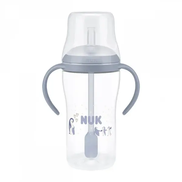 Kojenecká fľaša NUK Perfect Match na učenie so slamkou PENGUIN 260 ml , 20C59212