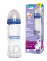LANSINOH Sklenená dojčenská fľaša s NaturalWave cumľom (stredný prietok MF) 240 ml