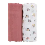 PETITE&MARS Prikrývka bambusová mušelínová Misty Rose Rainbow 2v1, 120 x 120 cm 2 ks