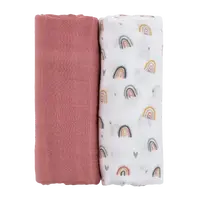 PETITE&MARS Prikrývka bambusová mušelínová Misty Rose Rainbow 2v1, 120 x 120 cm 2 ks