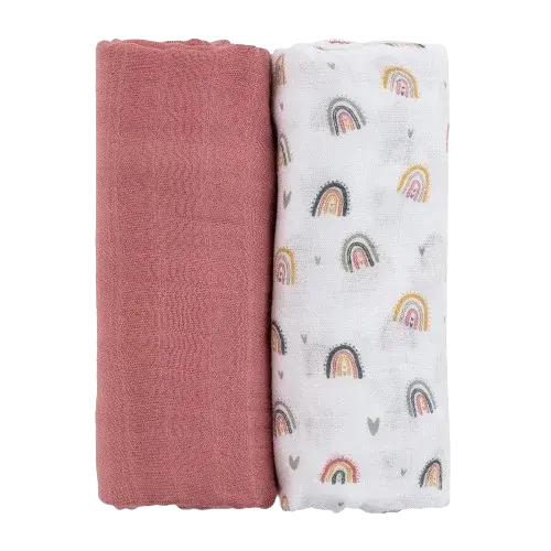 PETITE&MARS Prikrývka bambusová mušelínová Misty Rose Rainbow 2v1, 120 x 120 cm 2 ks