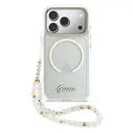 Zadní kryt Guess IML Glitter Script Strap MagSafe pro Apple iPhone 17 Pro Max, transparentmí