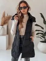 Dámska čierna prešívaná vesta s kapucňou