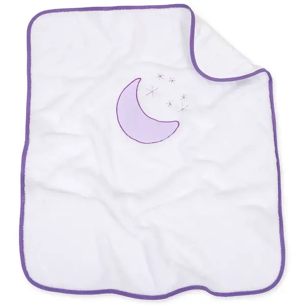Mamo Tato Oboustranná chlupáčková dečka s vyšívkou 75 x 90 cm, Měsíček, bílá/fialová