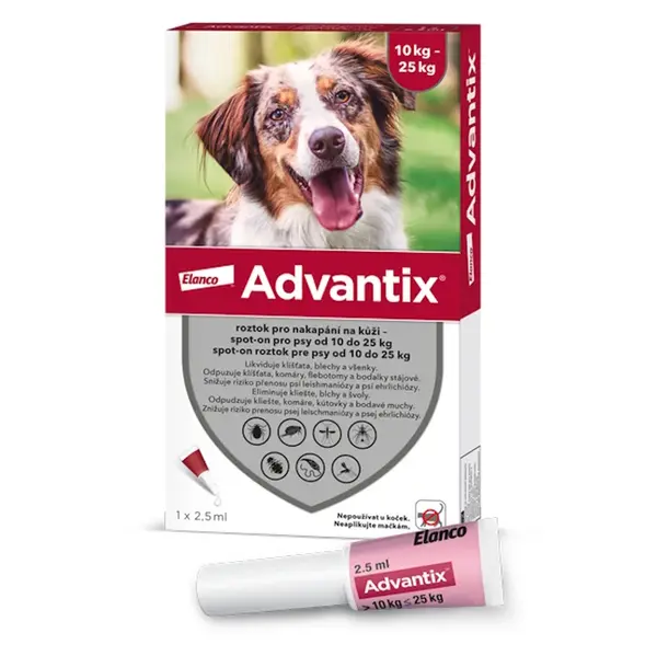 ADVANTIX Spot-on pro psy 10-25 kg 2,5 ml 1 pipeta, poškozený obal