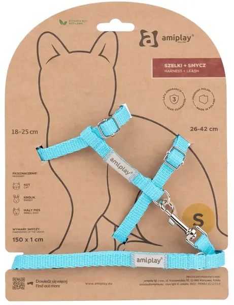 Amiplay Kšíry pro kočku s vodítkem Samba Tyrkysové | Postroje pro kočky - S