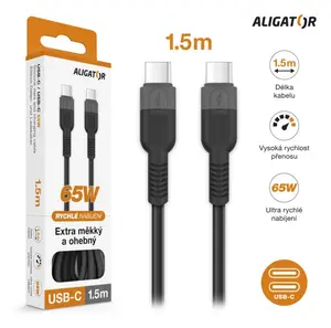 Datový kabel ALIGATOR SoftPastels 3A 65W, USB-C/USB-C, černá