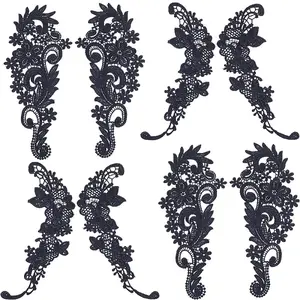 4 Pairs 2 Style Polyester & Nylon Embroidery Flower Lace Appliques