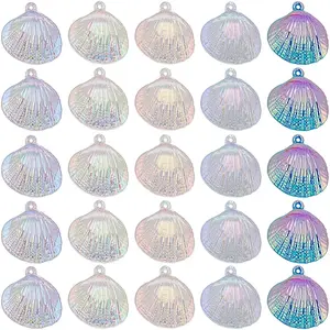 50Pcs 5 Colors UV Plating Iridescent Transparent Plastic Pendants