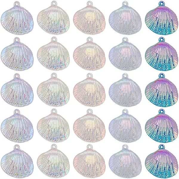 50Pcs 5 Colors UV Plating Iridescent Transparent Plastic Pendants