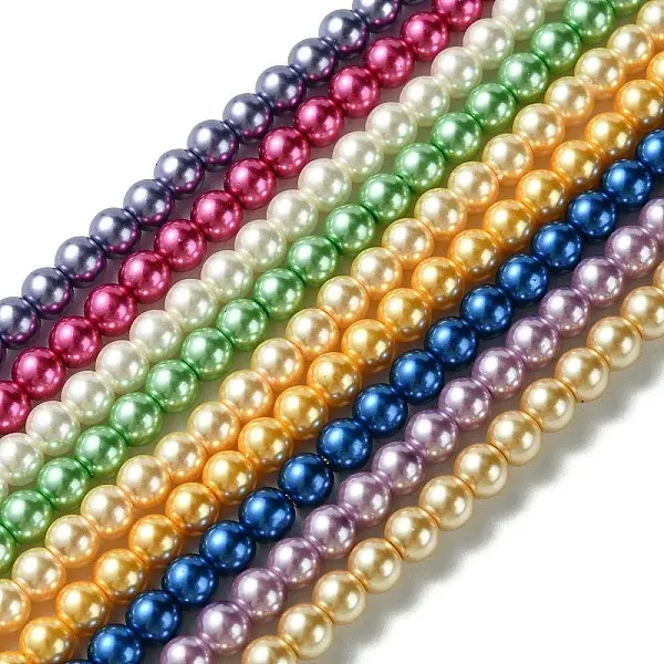 Eco-Friendly Dyed Glass Pearl Round Bead Strands