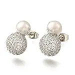 Rack Plating Brass Micro Pave Clear Cubic Zirconia Round Ball Stud Earring