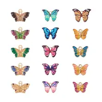 30Pcs 15 Style Light Gold Alloy Enamel Pendants