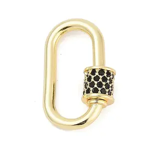 Oval Brass Micro Pave Cubic Zirconia Screw Carabiner Clasps