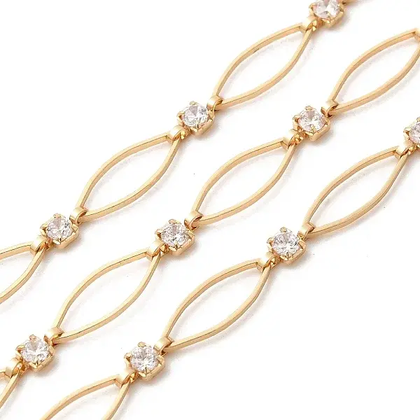 Handmade Brass Pave Clear Cubic Zirconia Horse Eye Link Chains