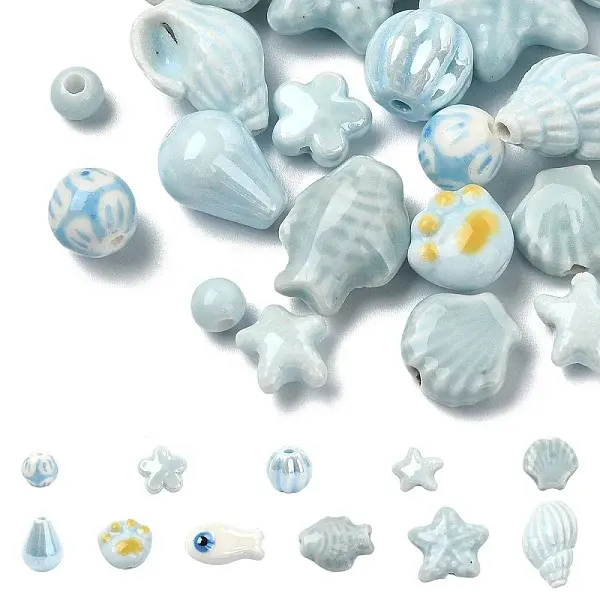 24Pcs 12 Styles Blue Color Theme Handmade Porcelain Beads