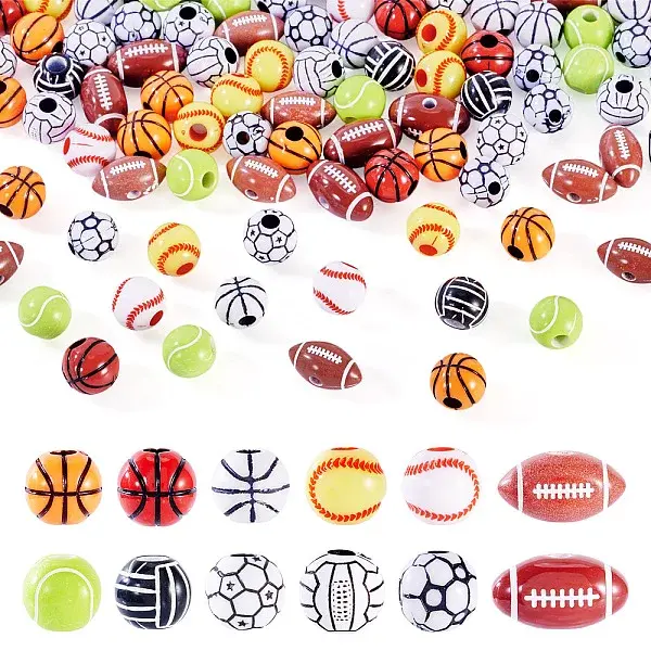 120Pcs 12 Styles Sports Style Acrylic Beads