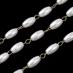 304 Stainless Steel & ABS Plastic Pearl Barrel Bead Cable Chains