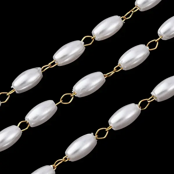 304 Stainless Steel & ABS Plastic Pearl Barrel Bead Cable Chains