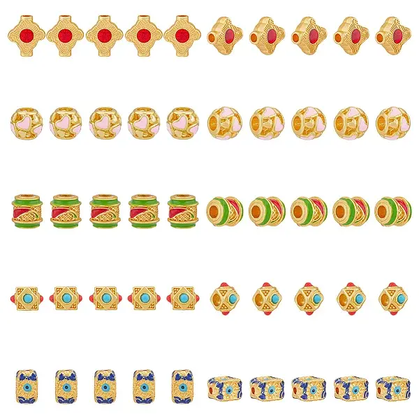 50Pcs 5 Styles Alloy Enamel Beads