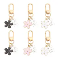 6Pcs 3 Colors Daisy Alloy Enamel Pendant Keychain with Arch Charm