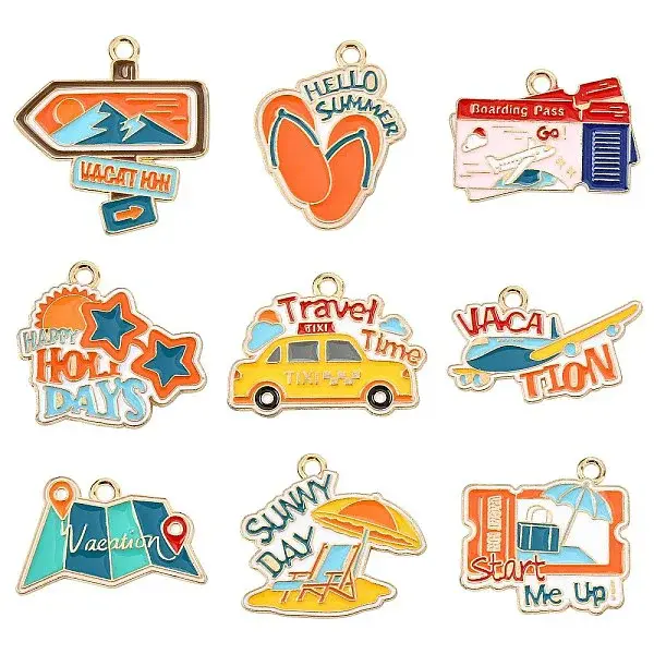 18Pcs 9 Styles Tourism Theme Alloy Enamel Pendants