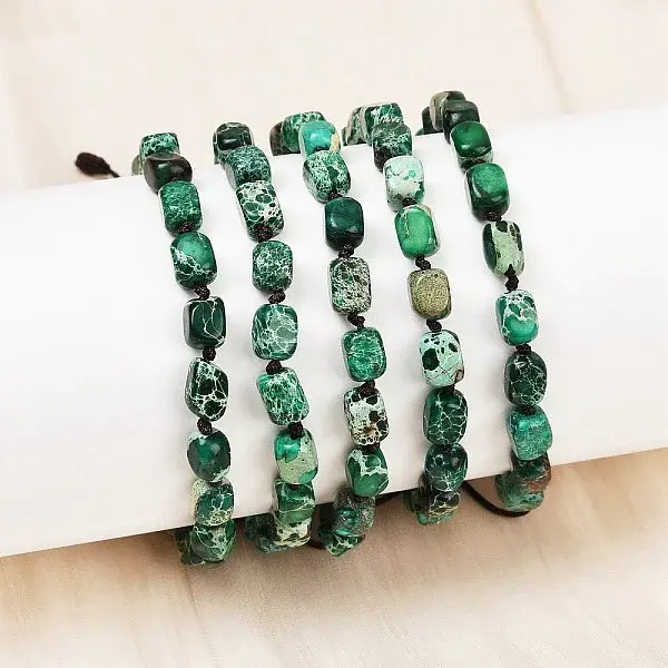 Dyed Natural Imperial Jasper Beads Braided Bead Bracelets for Men Women