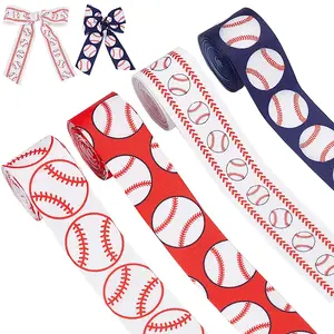 20 Yards 4 Styles Baseball Print Polyester Grosgrain Ribbon