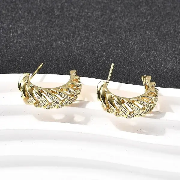 Brass Micro Pave Clear Cubic Zirconia Stud Earrings
