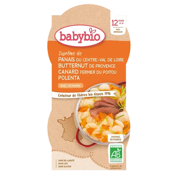 BABYBIO pastinák s maslovou tekvicou, kačicou a polentou 2x200 g