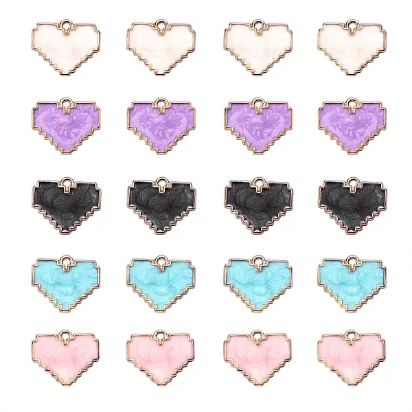 70Pcs 5 Colors Light Gold Plated Alloy Enamel Pendants