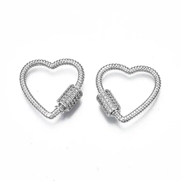 Brass Micro Pave Clear Cubic Zirconia Screw Carabiner Lock Charms