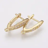 Brass Micro Pave Cubic Zirconia Hoop Earring Findings with Latch Back Closure