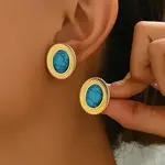 Vintage Stainless Steel with Turquoise Stud Earrings