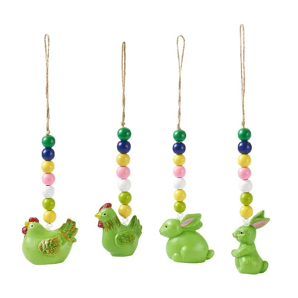 4Pcs 4 Style Easter Theme Plastic Hen & Rabbit Pendant Decorations