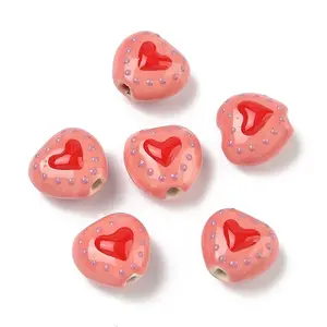 Heart Pattern Handmade Porcelain Enamel Beads