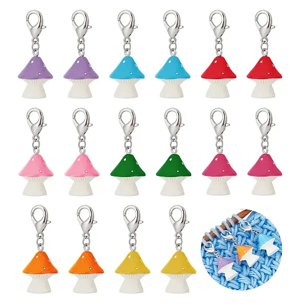 16Pcs 8 Colors Mushroom Opaque Resin Pendant Stitch Markers