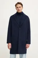 Vlněný kabát FROM FUTURE tmavomodrá barva, přechodný, oversize, MOU01372