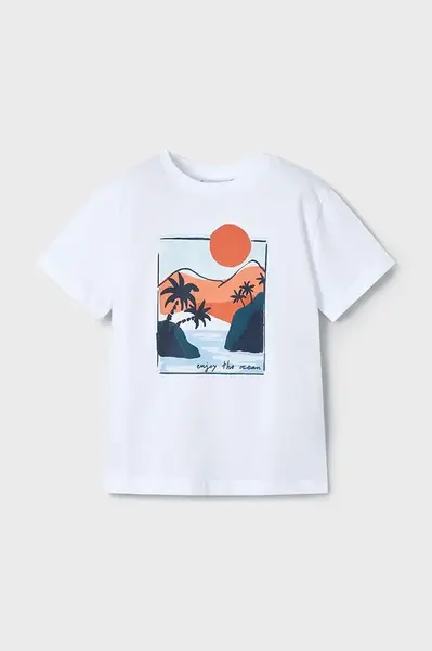 Dětské bavlněné tričko Mayoral bílá barva, s potiskem, 3034