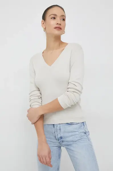 Bavlněný svetr United Colors of Benetton dámský, béžová barva, lehký