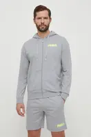 Bavlněná mikina HUGO šedá barva, s kapucí, s potiskem, 50514981