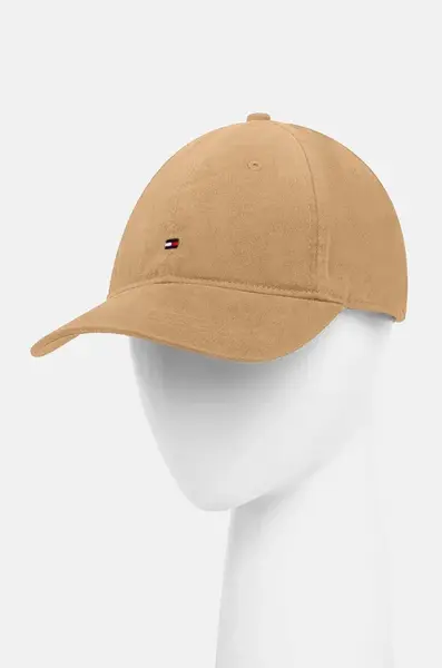 Bavlněná baseballová čepice Tommy Hilfiger béžová barva, hladká, AM0AM12531
