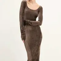 Velurové šaty Rick Owens Lilies hnědá barva, maxi, LI02D5532VSTET2