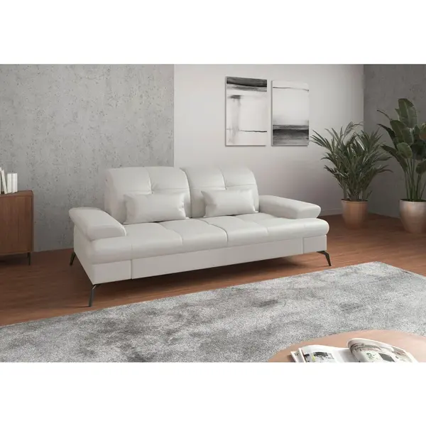 Sit & More TŘÍMÍSTNÁ POHOVKA, bílá, kombinace pravá kůže/látka