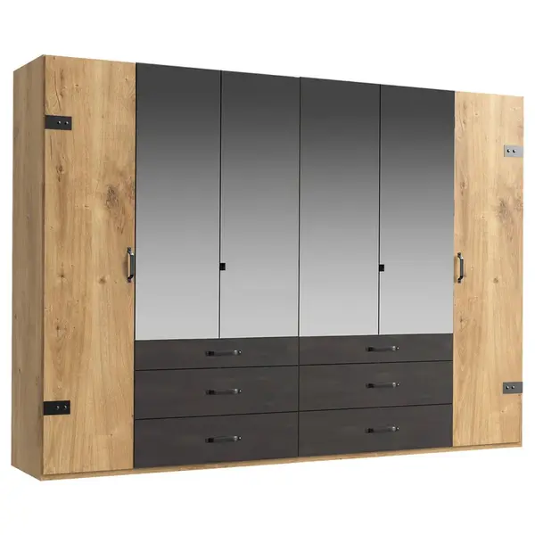 MID.YOU ŠATNÍ SKŘÍŇ SE ZRCADLEM, barvy grafitu, barvy dubu, 300/216/58 cm
