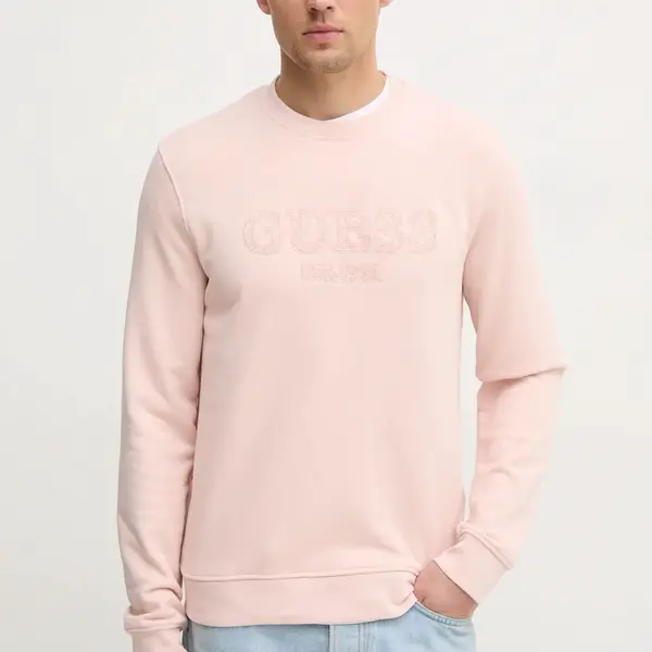 Mikina Guess pánská, růžová barva, s potiskem, M5RQ15 KCN01