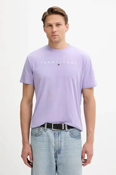 Bavlněné tričko Tommy Jeans pánské, béžová barva, s aplikací, DM0DM20744