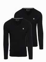Ombre Set of men's SLIM FIT longsleeves with V neckline and logo 2-pack