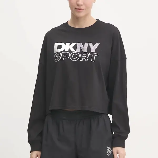 Bavlněné tričko s dlouhým rukávem Dkny černá barva, DP5T1117