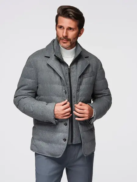 Ombre Men's jacket with a jacket cut with a fleece lining - gray